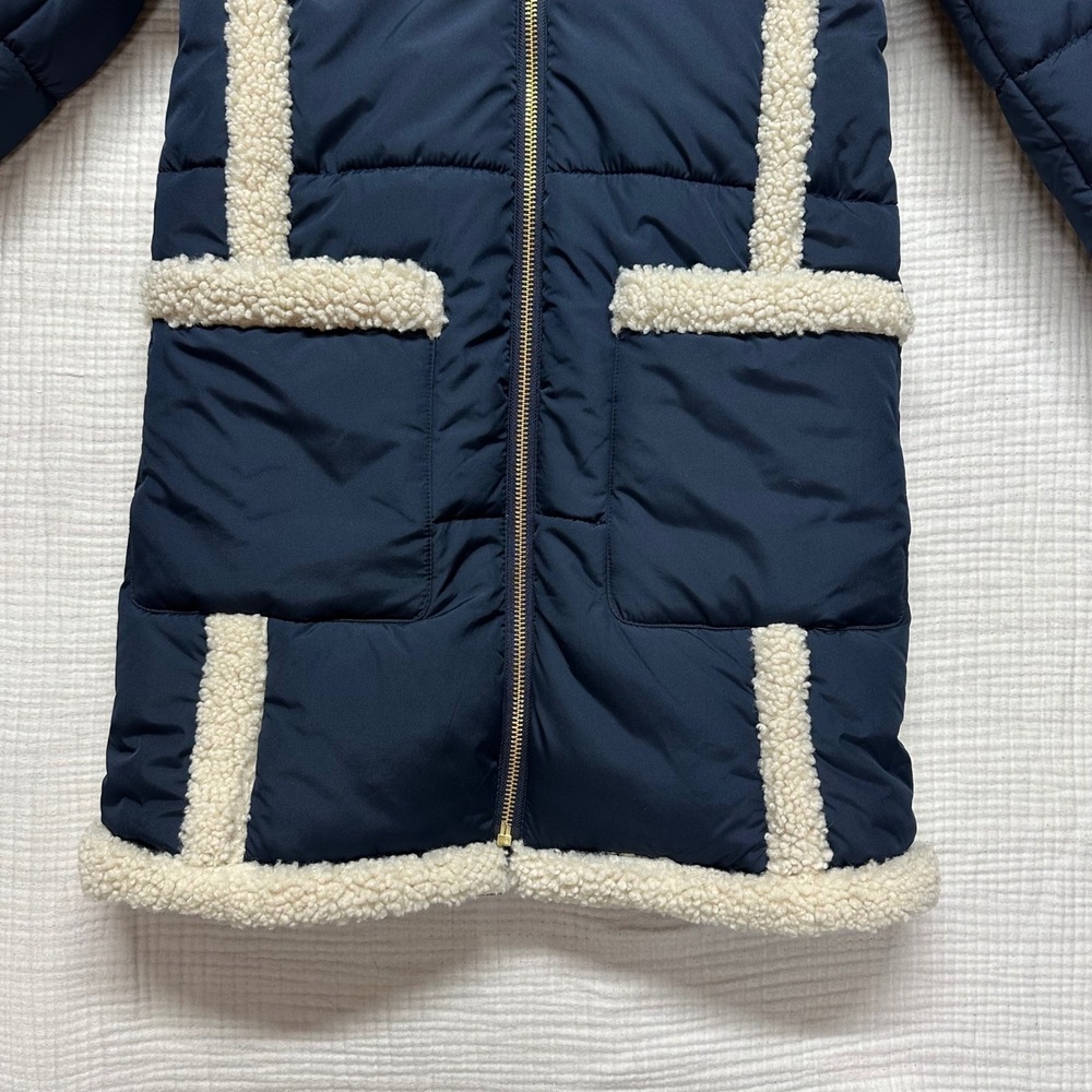 NWT J CREW Snowday Signature Puffer Jacket Womens XS Navy Primaloft Sherpa Trim - Picture 3 of 7
